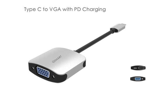 QS MLTUSB3121, USB-C to VGA Adapter with PD Charging